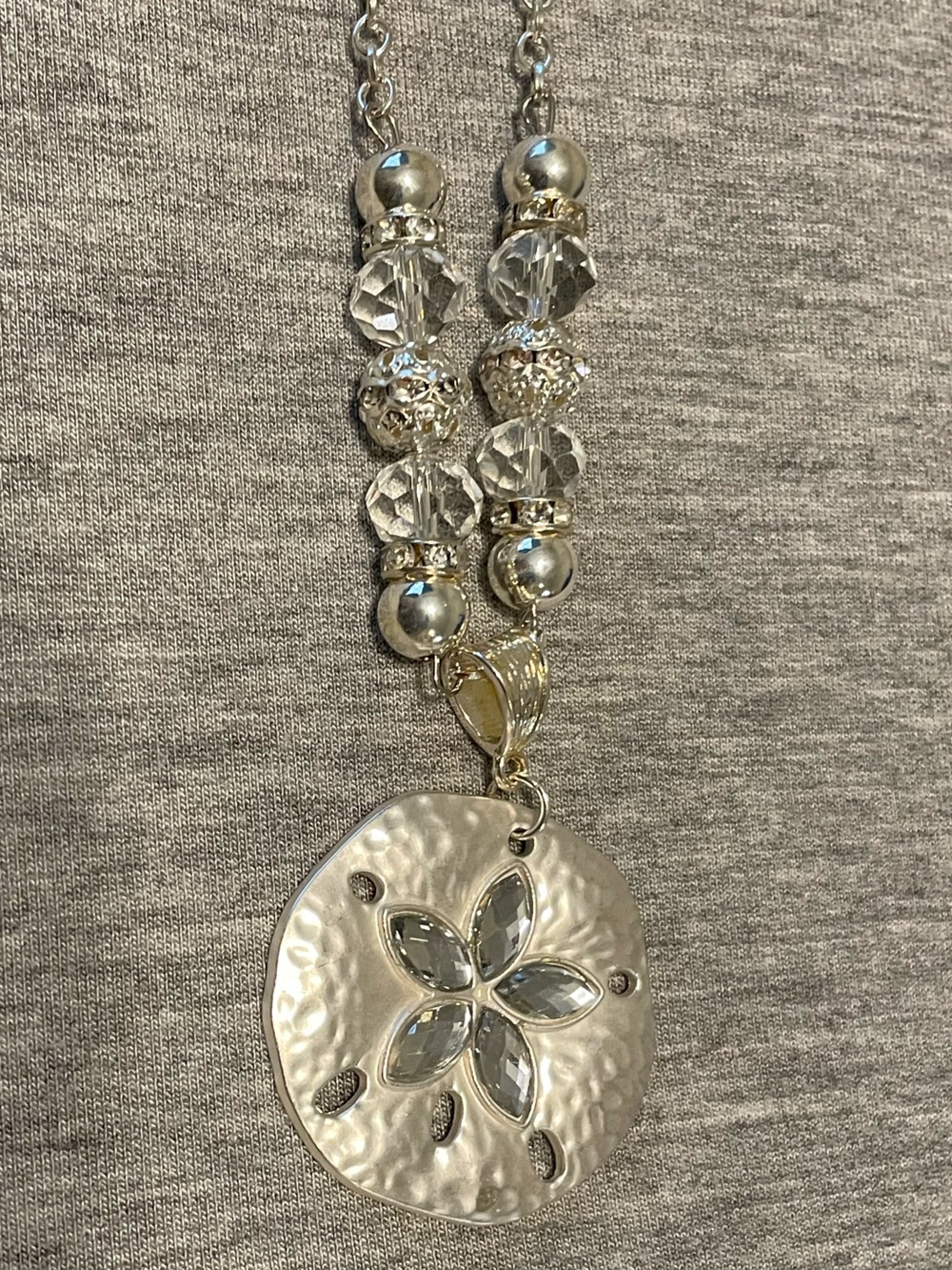 Delicate Silver-Tone Sand-Dollar Necklace with Gorgeous Bead Accents - Picture 2 of 4